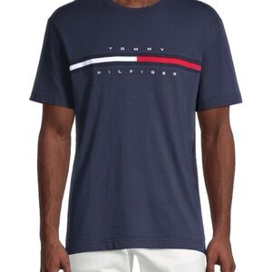 Tommy Hilfiger Men's Blue Tee Red & White Accents Tino Logo T-Shirt Sz.L